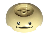 Tan Brick, Round 4 x 4 Dome Top with 2 x 2 Recessed Center with Black Eyes, Mouth and Dark Tan Dimple Pattern (The Legend of Zelda Deku Tree Sprout Face)