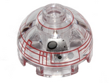 Trans-Clear Brick, Round 2 x 2 Dome Top with Red Rectangle Borders Pattern (Imperial Astromech Droid)