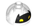 Trans-Clear Brick, Round 2 x 2 Dome Top with Black Batgirl Mask with Pointed Ears and Yellow Eyes Pattern