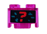 Trans-Dark Pink Brick, Round 2 x 2 with Axle Hole with Red Question Mark and Dark Turquoise Pixels on Black Background Pattern (Sticker) - Set 71708
