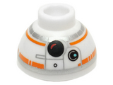 White Brick, Round 1 1/2 x 1 1/2 x 2/3 Dome Top with SW BB-8 Droid Head, Small Photoreceptor Pattern