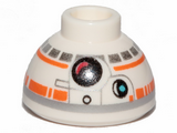 White Brick, Round 1 1/2 x 1 1/2 x 2/3 Dome Top with SW BB-8 Droid Head, Large Photoreceptor Pattern