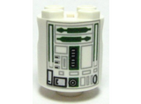 White Brick, Round 2 x 2 x 2 Robot Body with Bottom Axle Holder (x Shape / + Orientation) with SW Astromech Droid Light Bluish Gray Rectangles and Dark Green Utility Arms Pattern