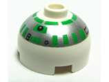 White Brick, Round 2 x 2 Dome Top with Silver and Green Pattern (R2-R7)