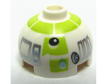 White Brick, Round 2 x 2 Dome Top with Silver and Lime Pattern (R7-A7)
