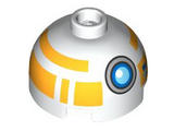 White Brick, Round 2 x 2 Dome Top with Buttons, Dark Azure, Medium Azure and Silver Eye and Bright Light Orange Pattern (Training Droid)