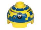 Yellow Brick, Round 2 x 2 Dome Top with Bottom Axle Holder - Vented Stud with Blue and Silver Pattern (New Republic Astromech Droid)