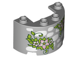 Light Bluish Gray Cylinder Half 2 x 4 x 2 with 1 x 2 Cutout with White Stones and Lime Leaves with Bright Pink Flowers Pattern