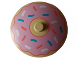 Tan Dish 4 x 4 Inverted (Radar) with Solid Stud with Donut / Doughnut with Bright Pink Frosting and Coral, Dark Azure, and White Sprinkles Pattern