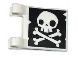 White Flag 2 x 2 Square with Skull and Crossbones with No Lower Jaw on Black Background Pattern on Both Sides (Jolly Roger)