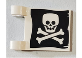 White Flag 2 x 2 Square with Flat Skull and Crossbones on Black Background Pattern on Both Sides (Jolly Roger)