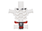 White Torso Skeleton, Angular Rib Cage with Black Holes and Cracks and Red Loincloth with Cracked White Skull Pattern