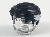 Black Minifigure, Hair Swept Back with Slight Widow's Peak and Short Sideburns and White Side Streaks Pattern