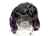Black Minifigure, Hair Female Mid-Length with Part over Right Shoulder and Magenta and Dark Pink Highlights Pattern