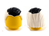 White Minifigure, Hair Combed Front to Rear with Black Wide Streak on Top Pattern