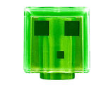 Trans-Bright Green Minifigure, Head, Modified Cube with Pixelated Dark Green Eyes and Mouth Pattern (Minecraft Slime)