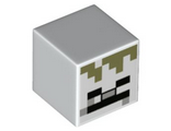White Minifigure, Head, Modified Cube with 3 Black Rectangles, 1 Light Bluish Gray Rectangle, 3 Squares and Olive Green Pattern (Minecraft Skeleton Head)