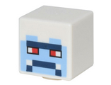 White Minifigure, Head, Modified Cube with Pixelated Bright Light Blue Face, Red Eyes, and Dark Blue Mouth and Brow Pattern (Minecraft Yeti)
