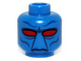 Blue Minifig, Head Alien with SW Narrow Set Red Eyes and Black Facial Features Pattern (Cad Bane) - Stud Recessed