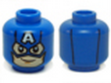 Blue Minifig, Head Male Mask with Eye Holes and Letter A on Forehead, Smile Pattern (Captain America) - Stud Recessed