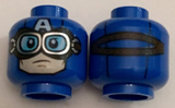 Blue Minifig, Head Balaclava with Dark Brown and Gold Goggles, White 'A', Light Nougat Face Pattern - Stud Recesssed
