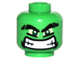 Bright Green Minifig, Head Alien Black Thick Eyebrows, Yellow Eyes and Wide Grin with Teeth Pattern - Stud Recessed