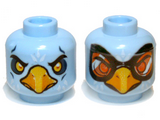 Bright Light Blue Minifigure, Head Dual Sided Alien Chima Eagle with Beak, Yellow Eyes / Orange Goggles Pattern - Hollow Stud