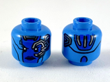 Dark Azure Minifigure, Head Alien Female with Blue Face, Mechanical Left Eye, Neutral Expression and Silver Stripes on Back Pattern - Hollow Stud