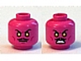 Dark Pink Minifig, Head Dual Sided Moustache, Orange Eyes, Frown / Bared Teeth Pattern - Stud Recessed