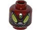 Dark Red Minifig, Head Alien with Large Lime Eyes and Metal Jaw Pattern - Stud Recessed