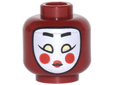 Dark Red Minifig, Head White Kabuki Mask with Black Eyebrows, Yellowish Green Eyes, Round Red Cheeks and Red Lips Pattern - Stud Recessed