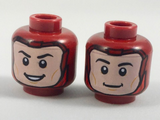 Dark Red Minifig, Head Dual Sided Light Nougat Face, Black Eyebrows, Open Mouth Smile / Closed Mouth Smile Pattern