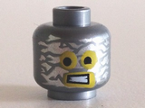Flat Silver Minifigure, Head Alien with Robot Yellow Eyes and Mouth and Aluminum Foil Blotches Pattern - Hollow Stud