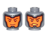 Flat Silver Minifigure, Head Dual Sided Balaclava, Orange Face, Dark Red Eyebrows and Cheek Lines, Smiling / Open Mouth Scowl Pattern - Hollow Stud