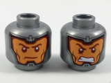 Flat Silver Minifigure, Head Dual Sided Balaclava, Orange Face, Dark Red Eyebrows and Cheek Lines, Firm / Gritted Teeth Pattern - Hollow Stud