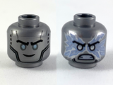 Flat Silver Minifigure, Head Dual Sided Black Eyebrows, Silver Eyes, Smile / Silver Pupils, Energy, Angry Pattern (Zane) - Hollow Stud