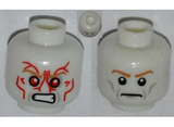 Glow In Dark White Minifig, Head Dual Sided Medium Nougat Eyebrows, Gray Wrinkles, Determined / Angry with Red Eyes and Protruding Veins Pattern - Stud Recessed