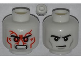 Glow In Dark White Minifig, Head Dual Sided Black Eyebrows, Gray Wrinkles, Determined / Angry with Red Eyes and Protruding Veins Pattern - Stud Recessed