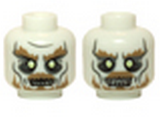 Glow In Dark White Minifig, Head Dual Sided LotR Ghost with Glowing Eyes and Moustache, Bottom Teeth / Top and Bottom Teeth Pattern - Stud Recessed