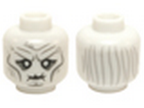 Glow In Dark White Minifig, Head LotR White Eyes, Puckered Mouth, Cheek Lines and Wrinkles, Thin Hair on Reverse Pattern (Witch-King) - Stud Recessed