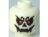 Glow In Dark White Minifigure, Head Skull with Red Eyes and Open Mouth Grin Pattern - Hollow Stud