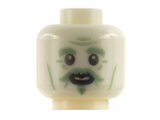 Glow In Dark White White Minifigure, Head Sand Green Contours, Eyebrows, Moustache, Soul Patch Pattern - Hollow Stud