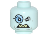 Light Aqua Minifig, Head Black Eyebrows, Blue Monocle, Gray around Eyes, Open Scowl with Sharp Teeth Pattern (Penguin) - Stud Recessed