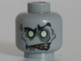 Light Bluish Gray Minifigure, Head Alien with White Eyes and Yellowed Teeth, Angry Pattern (Zombie Groom) - Hollow Stud