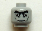 Light Bluish Gray Minifigure, Head Male Black Bushy Eyebrows, Sad Eyes with White Pupils, Cheek Lines Pattern - Hollow Stud