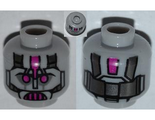 Light Bluish Gray Minifigure, Head Alien with Robot Magenta Eyes and Mouth and Metal Plates Pattern - Hollow Stud
