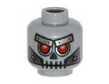 Light Bluish Gray Minifigure, Head Alien Skull with Red Eyes, Metal Eyebrows with Rivets and Metal Jaw with Screws Pattern - Hollow Stud