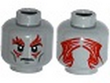 Light Bluish Gray Minifig, Head Dual Sided Dark Bluish Gray Cheek Lines, Red Tattoos on Front and Back Pattern - Stud Recessed