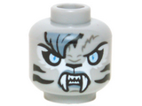 Light Bluish Gray Minifigure, Head Alien Chima Tiger Female with Fangs, Stripes, Sand Blue Fur and Light Blue Eyes Pattern (Sibress) - Hollow Stud