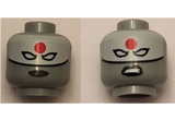 Light Bluish Gray Minifig, Head Dual Sided Female Mask White with Red Sun on Forehead and Black Lips, Stern / Angry Pattern (Katana) - Stud Recessed